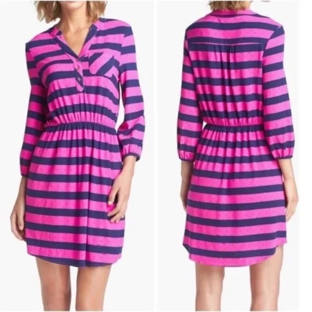 Lilly Pulitzer Beckett Dress 58232 – Mambo Pink & Navy Stripe – Size Small